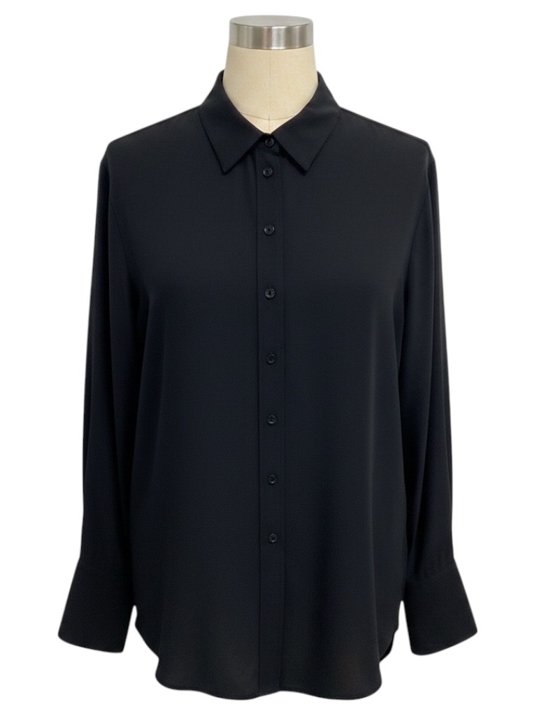 Joseph Black Long Sleeved Silk Button Front Blouse